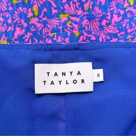 Tanya Taylor Yvette floral confetti cerulean print ruffle hem silk dress, size 6 - Picture 8 of 11